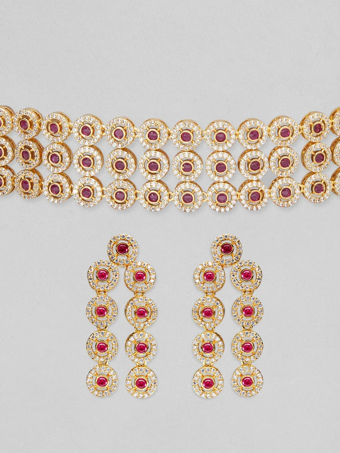 Rubans 22k Gold-Plated Ruby & AD Studded Choker Jewellery Set