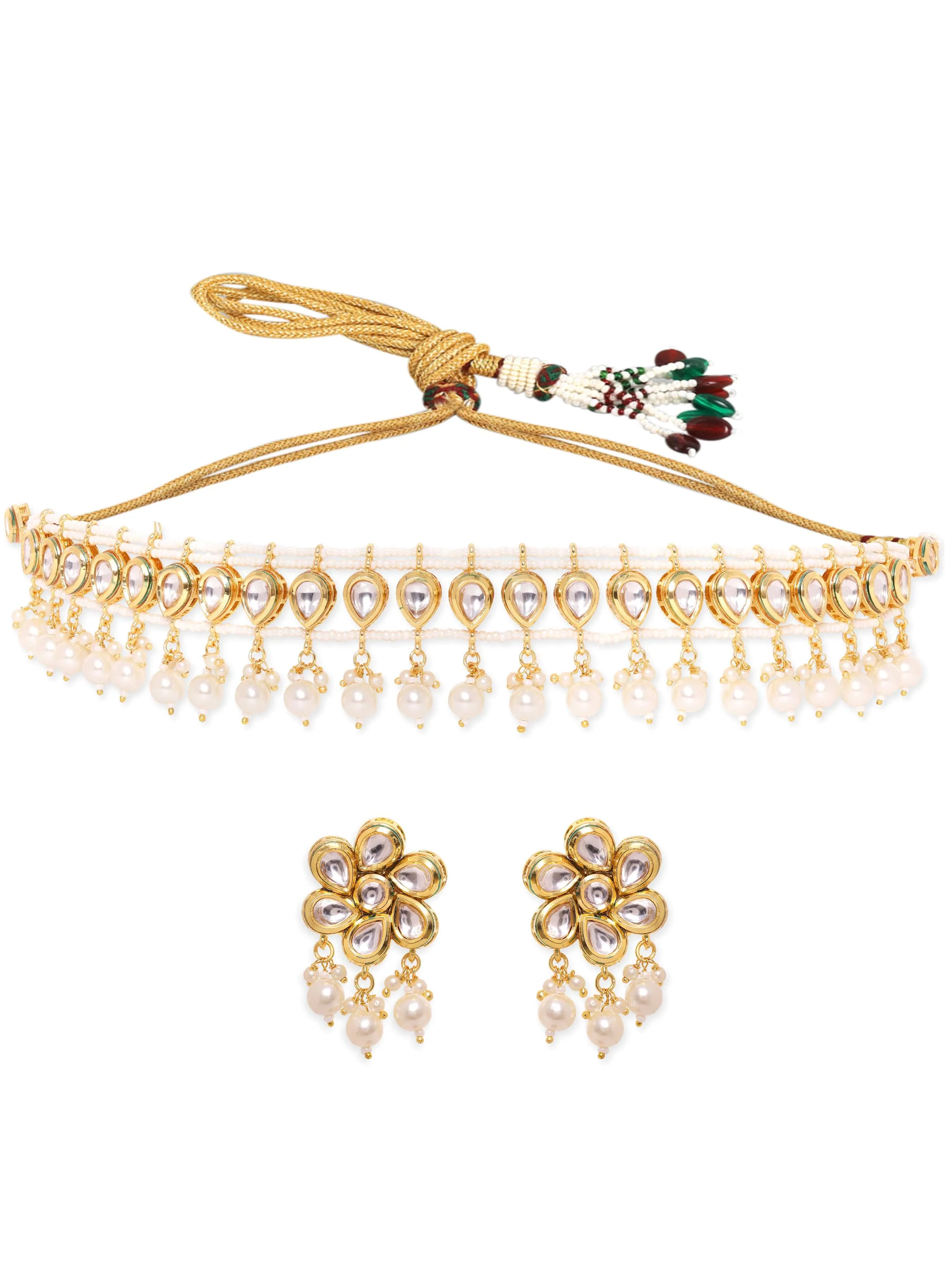 Rubans Radiant 22K Gold Plated Kundan and Pearl beaded Choker jewelry Set