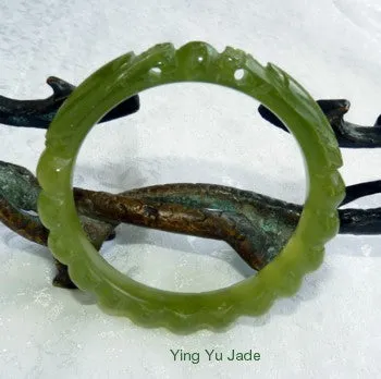 Sale-Two Dragons Hold Pearl Classic Round Dynasty Carved Chinese Jade Bangle Bracelet 53mm (NJCAR-DD-53)