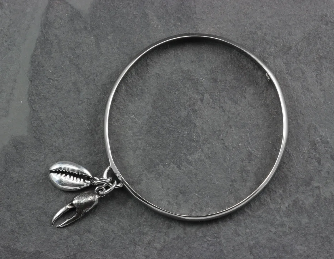 Shell & Claw Bangle - Silver