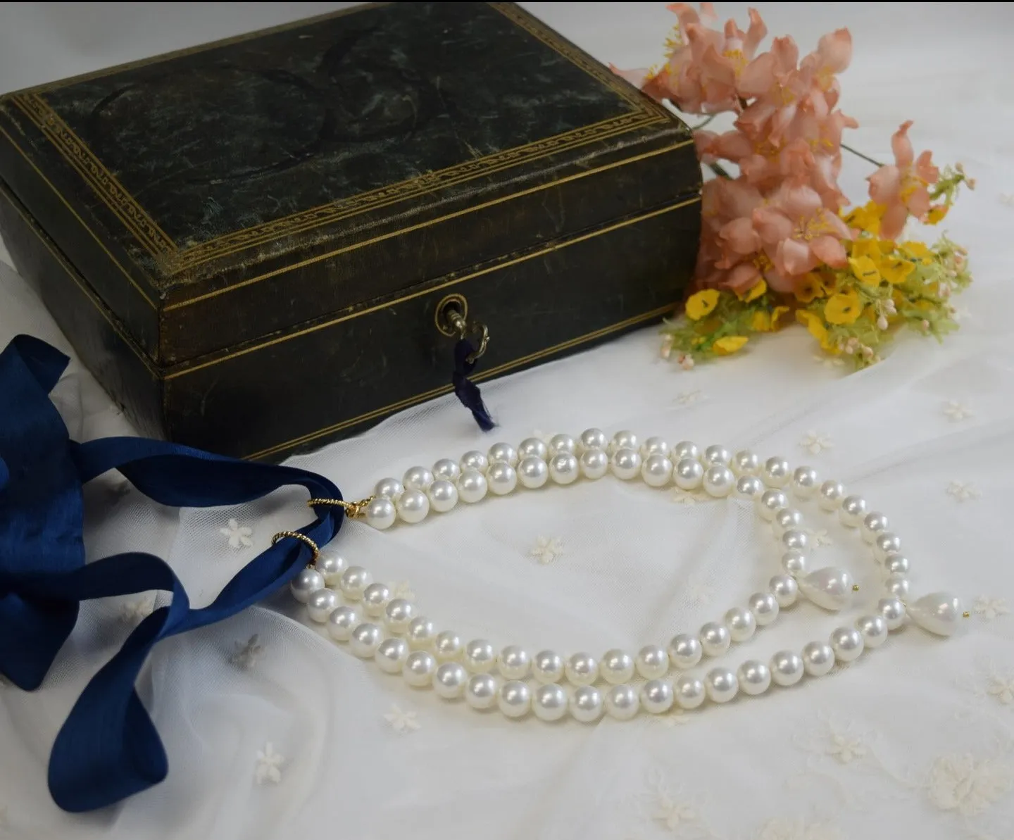 Shell Pearl Necklace - Double Strand with Double Teardrop