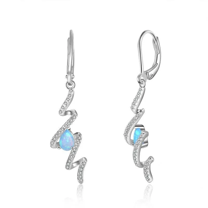 Simple Sea Wave Opal Inside  Silver Drop Earrings