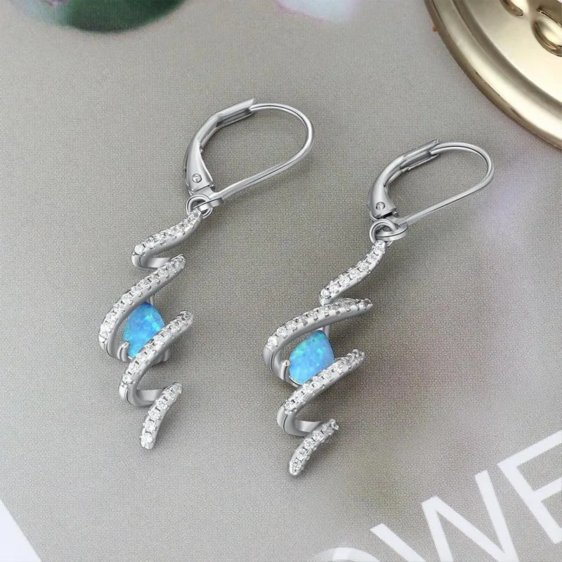 Simple Sea Wave Opal Inside  Silver Drop Earrings