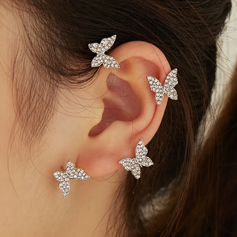 Sparkle Butterfly Ear Clip Non Pierced Clip On Earrings Temperament Luxury Jewelry For Women Girls