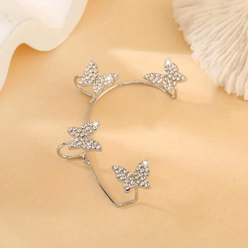 Sparkle Butterfly Ear Clip Non Pierced Clip On Earrings Temperament Luxury Jewelry For Women Girls