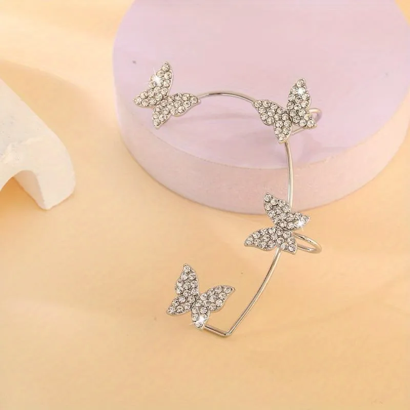 Sparkle Butterfly Ear Clip Non Pierced Clip On Earrings Temperament Luxury Jewelry For Women Girls