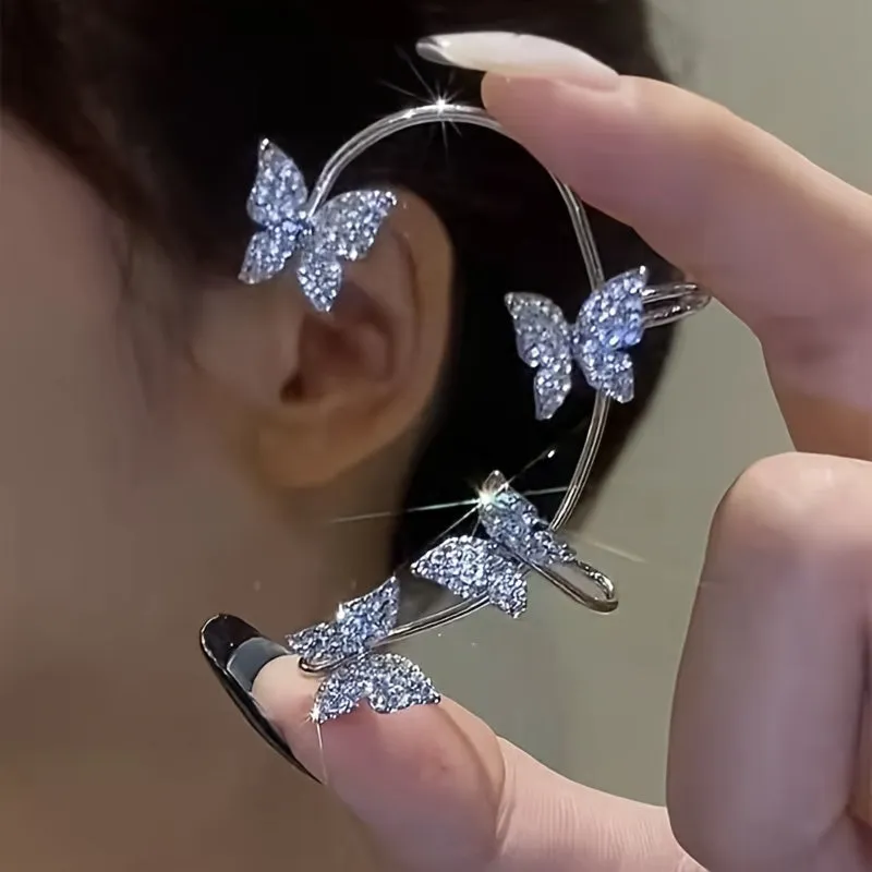 Sparkle Butterfly Ear Clip Non Pierced Clip On Earrings Temperament Luxury Jewelry For Women Girls