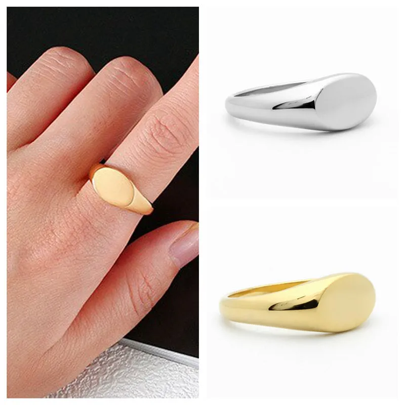 Stainless Steel Oval Signet Ring - Gold