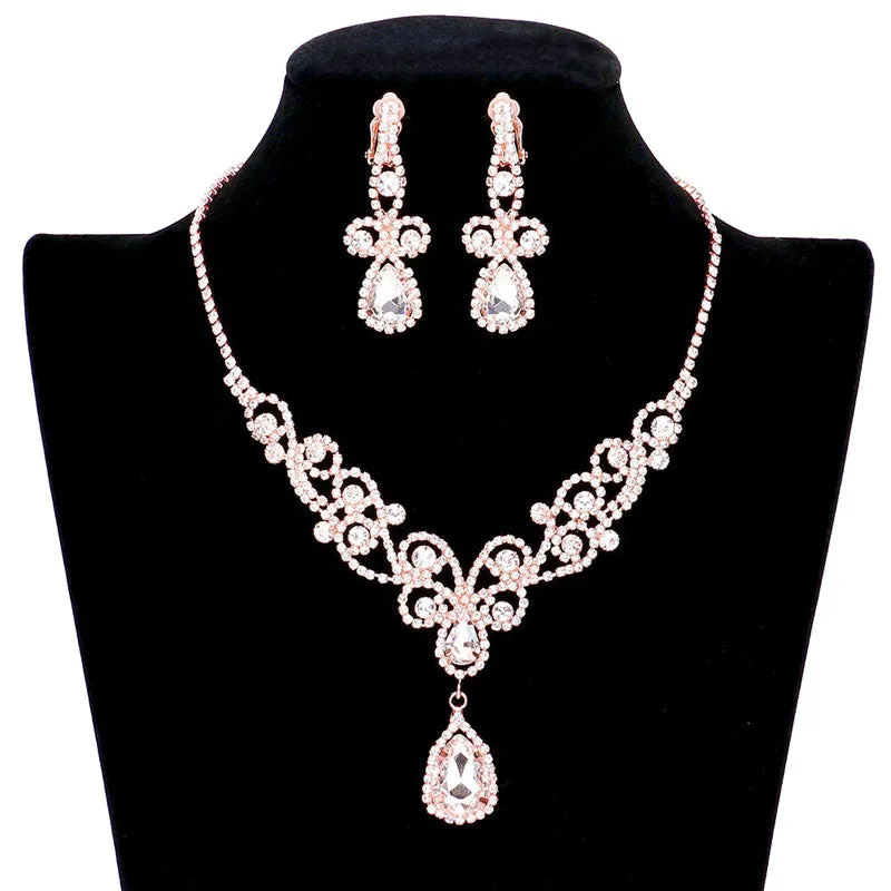 Teardrop Crystal Rhinestone Vine Drop Necklace Earring Set