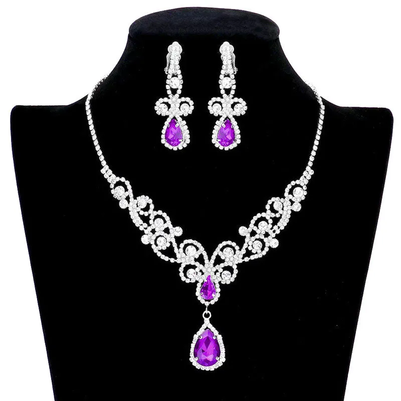 Teardrop Crystal Rhinestone Vine Drop Necklace Earring Set