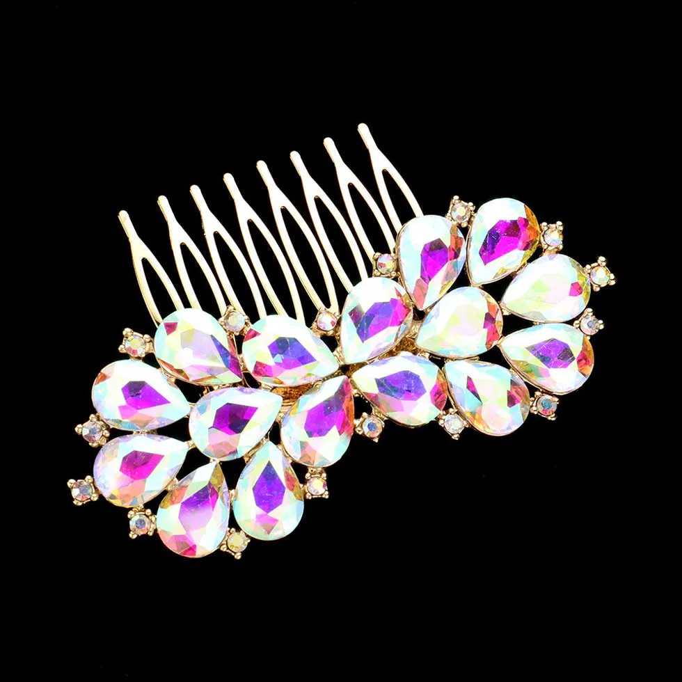 Teardrop Stone Cluster Bow Hair Comb