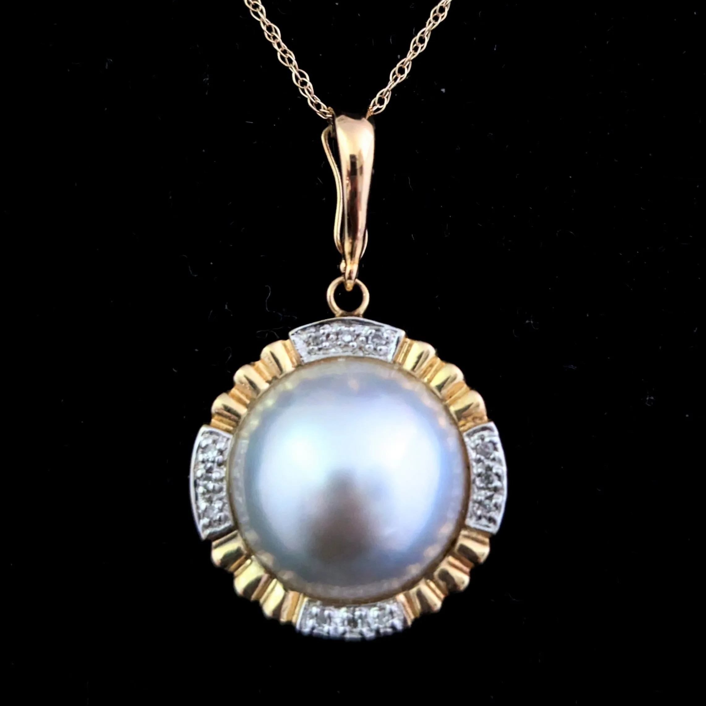 The Shorewood - Estate Mabe Pearl Diamond 14k Gold Pendant / Enhancer on Chain