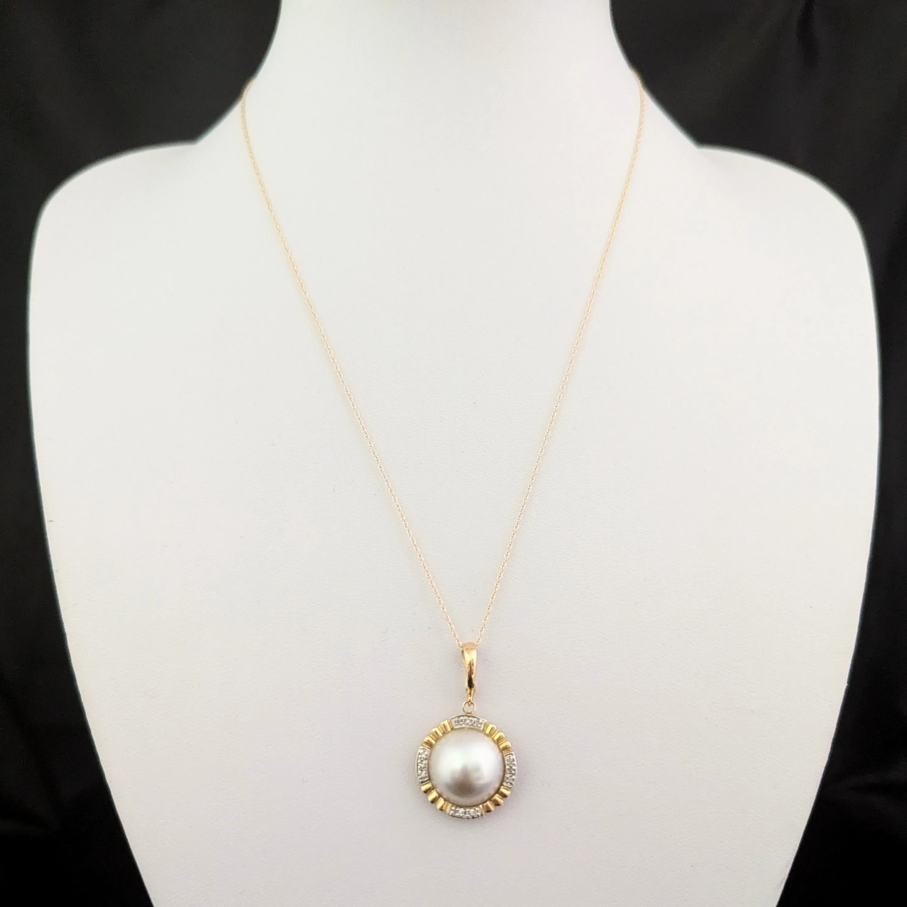 The Shorewood - Estate Mabe Pearl Diamond 14k Gold Pendant / Enhancer on Chain