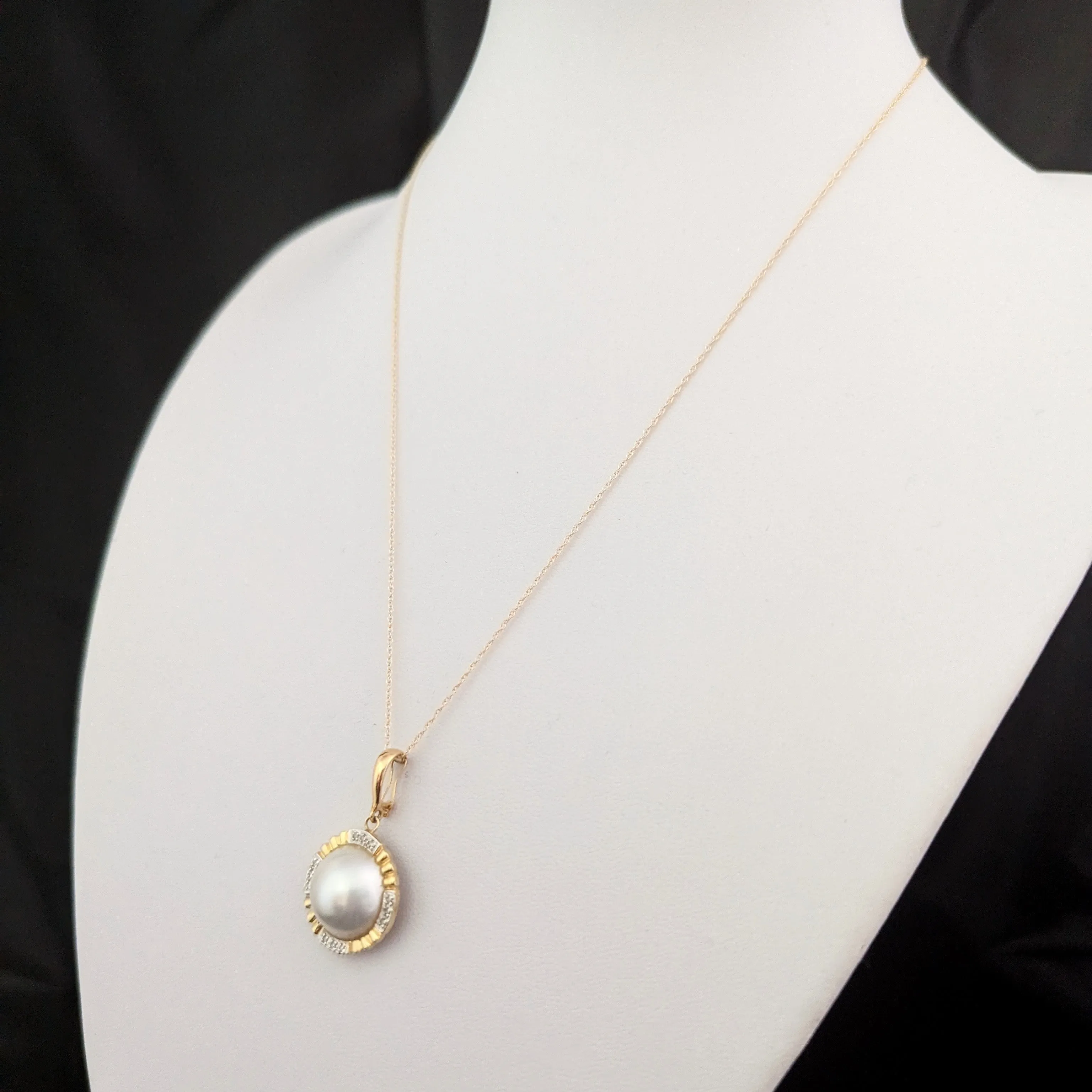 The Shorewood - Estate Mabe Pearl Diamond 14k Gold Pendant / Enhancer on Chain