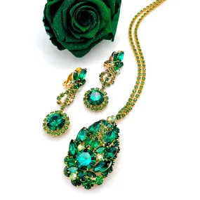 【USA輸入】ヴィンテージ JULIANA エメラルドビジュー イヤリング ネックレス セット/Vintage JULIANA Emerald Bijou Jewelry Set