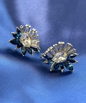 【USA輸入】ヴィンテージ MARVELLA サファイアブルー クリア ビジュー イヤリング/Vintage Crown MARVELLA Sapphire Bijou Clip On Earrings