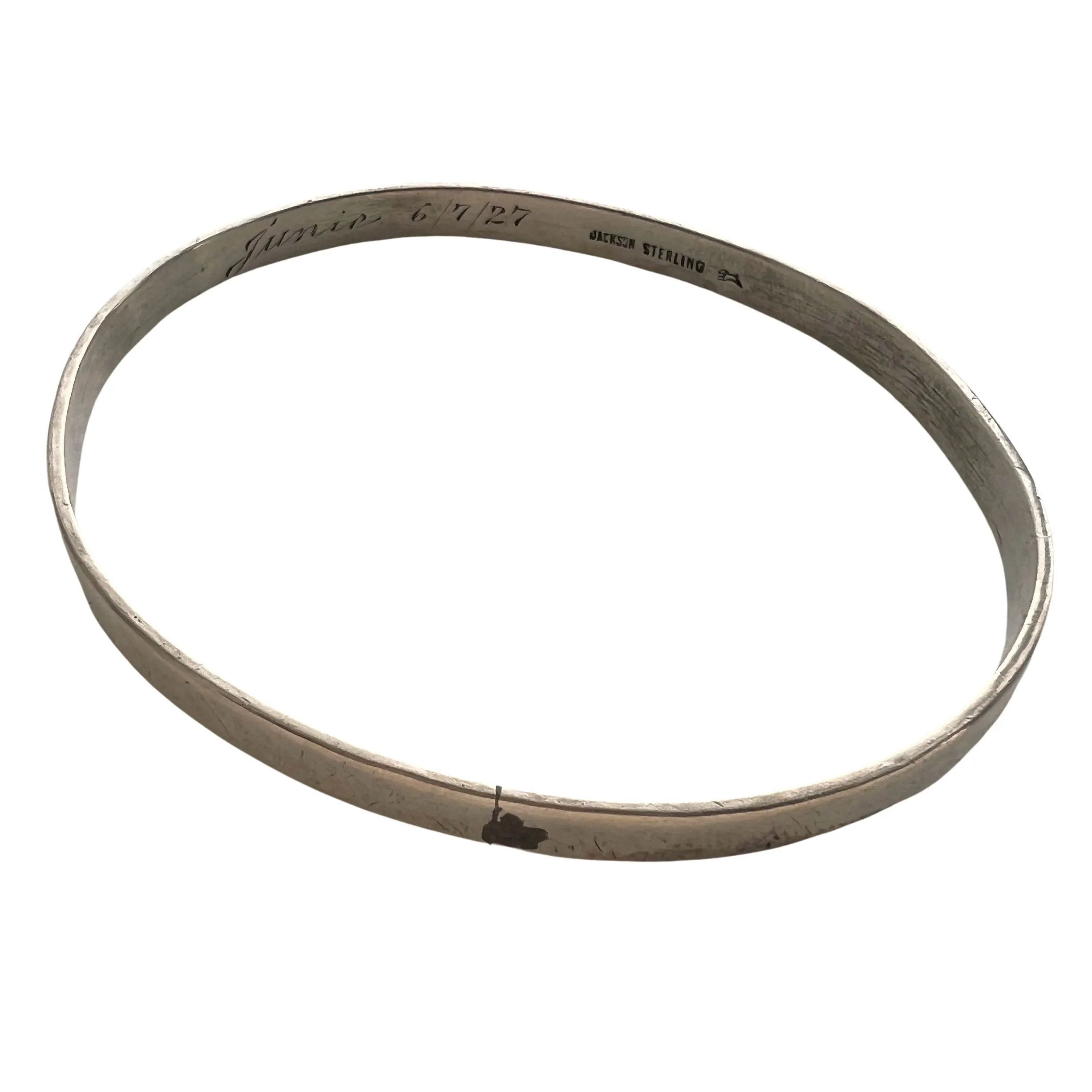 V I N T A G E // Junie's bangle / sterling silver simple oval bangle with 1927 engraving / 7.25