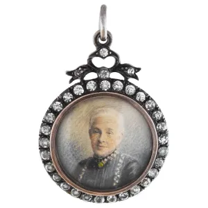 Victorian Sterling French Paste Double-Sided Painted Portrait Locket Pendant