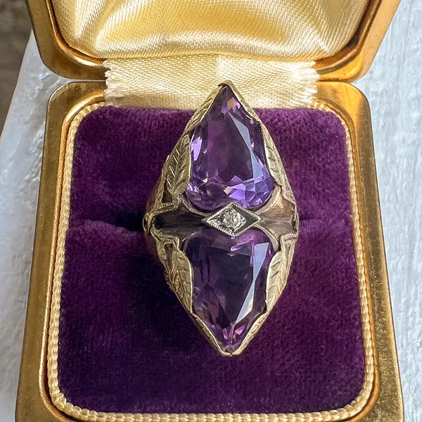 Vintage Arts & Crafts Style Amethyst & Diamond Ring