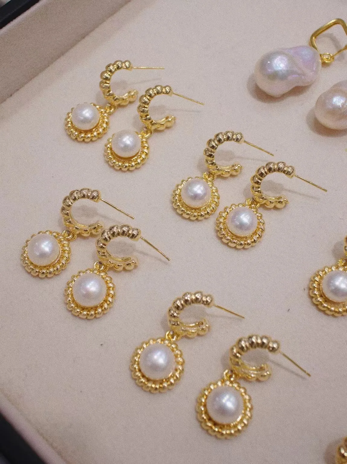 Vintage Hoop Pearl Drop Earrings