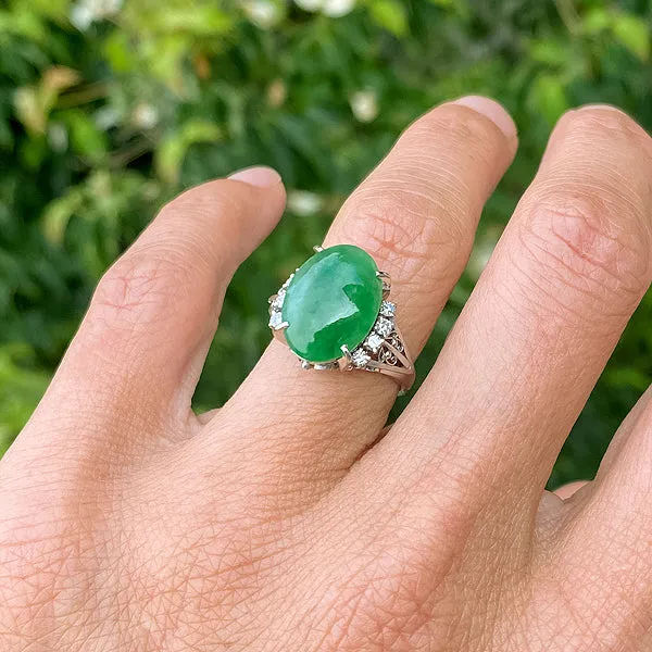 Vintage Oval Jadeite Jade & Diamond Ring