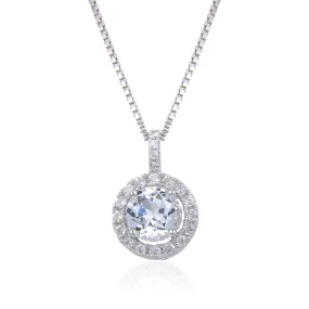 White Topaz Silver Halo Necklace