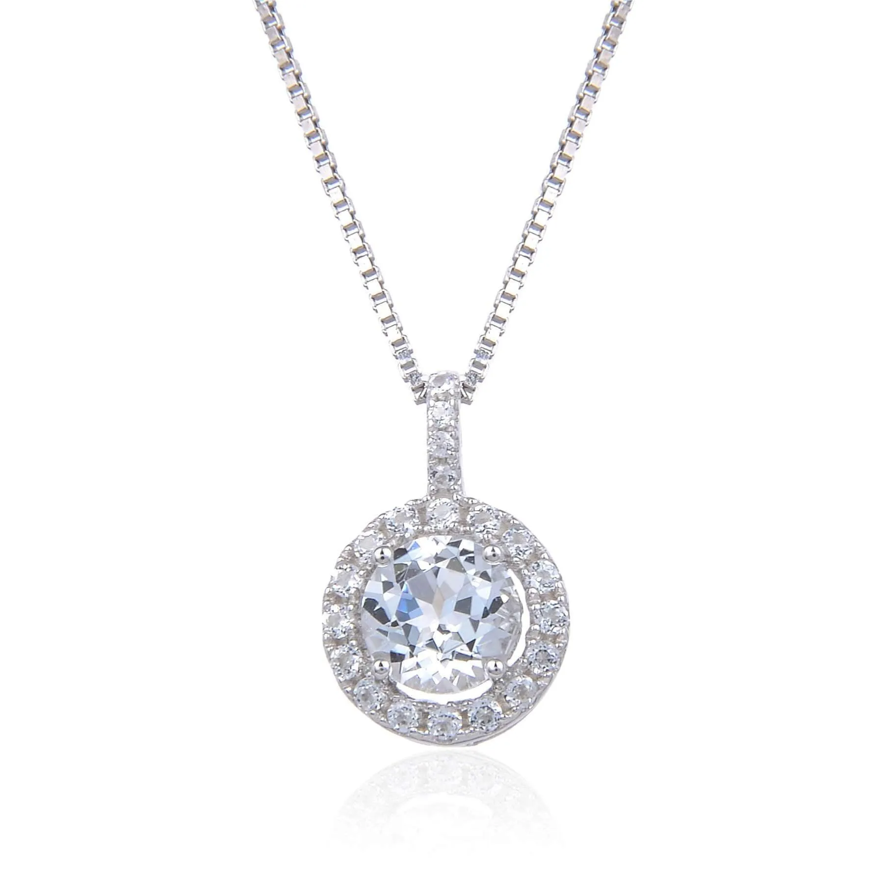 White Topaz Silver Halo Necklace