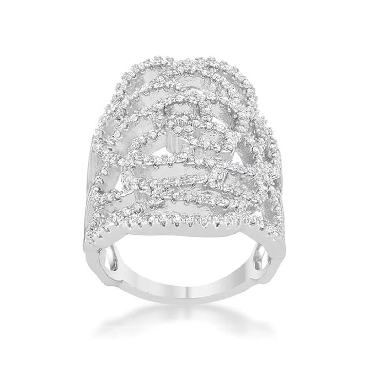 WildKlass 1.25ct CZ Rhodium Plated Filigree Cocktail Ring