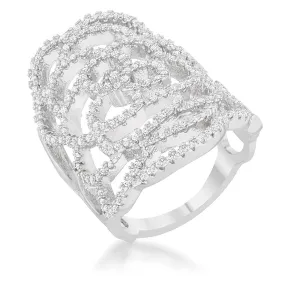 WildKlass 1.25ct CZ Rhodium Plated Filigree Cocktail Ring