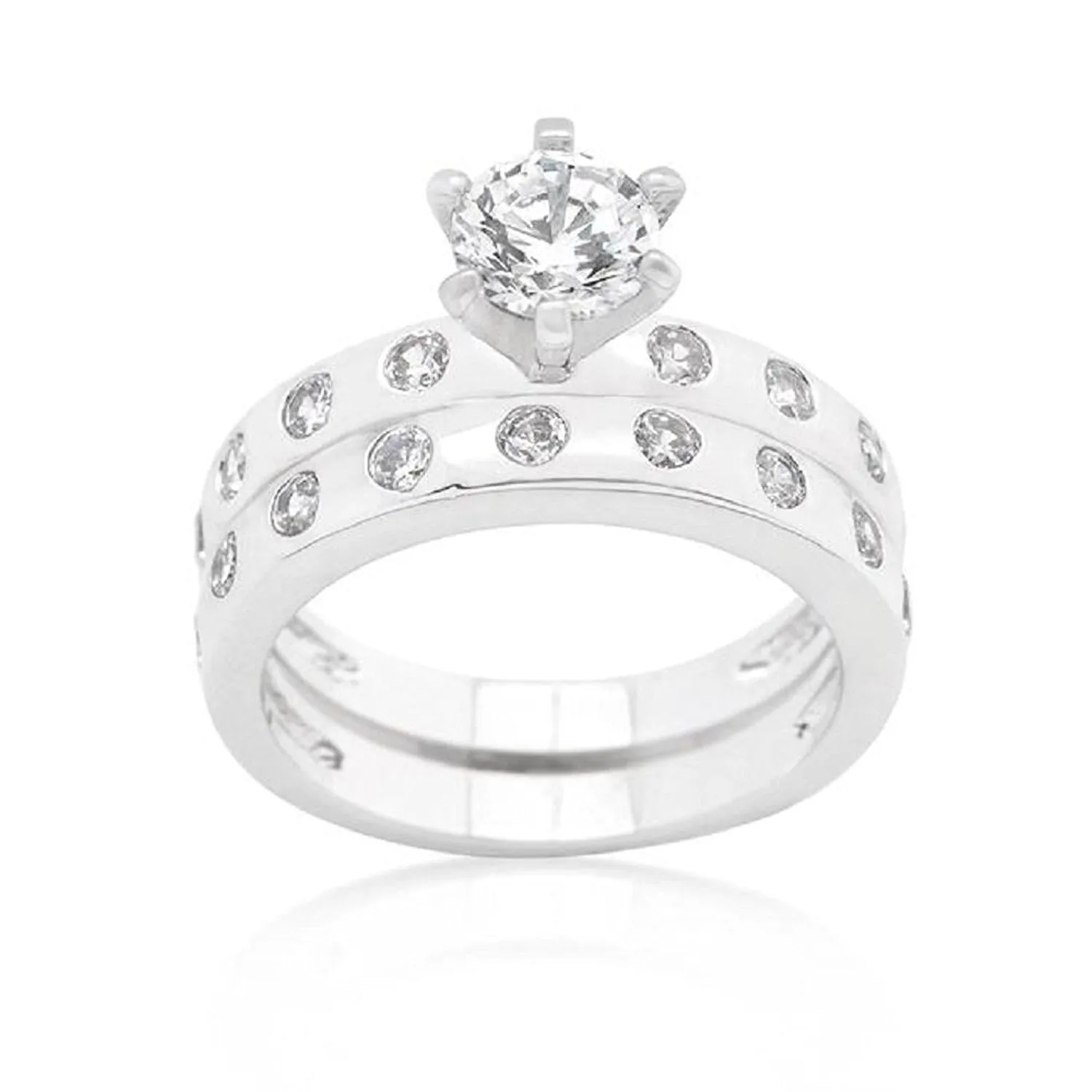 WildKlass Bezel Set Round Cut Bridal Ring Set