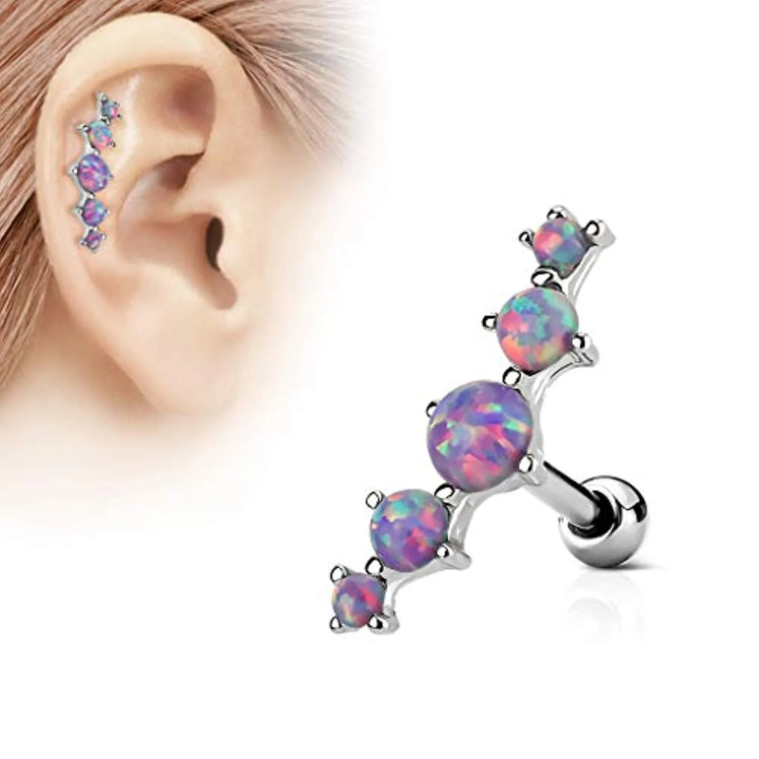 WildKlass Five Opal Set 316L Surgical Steel Tragus/Cartilage Barbell