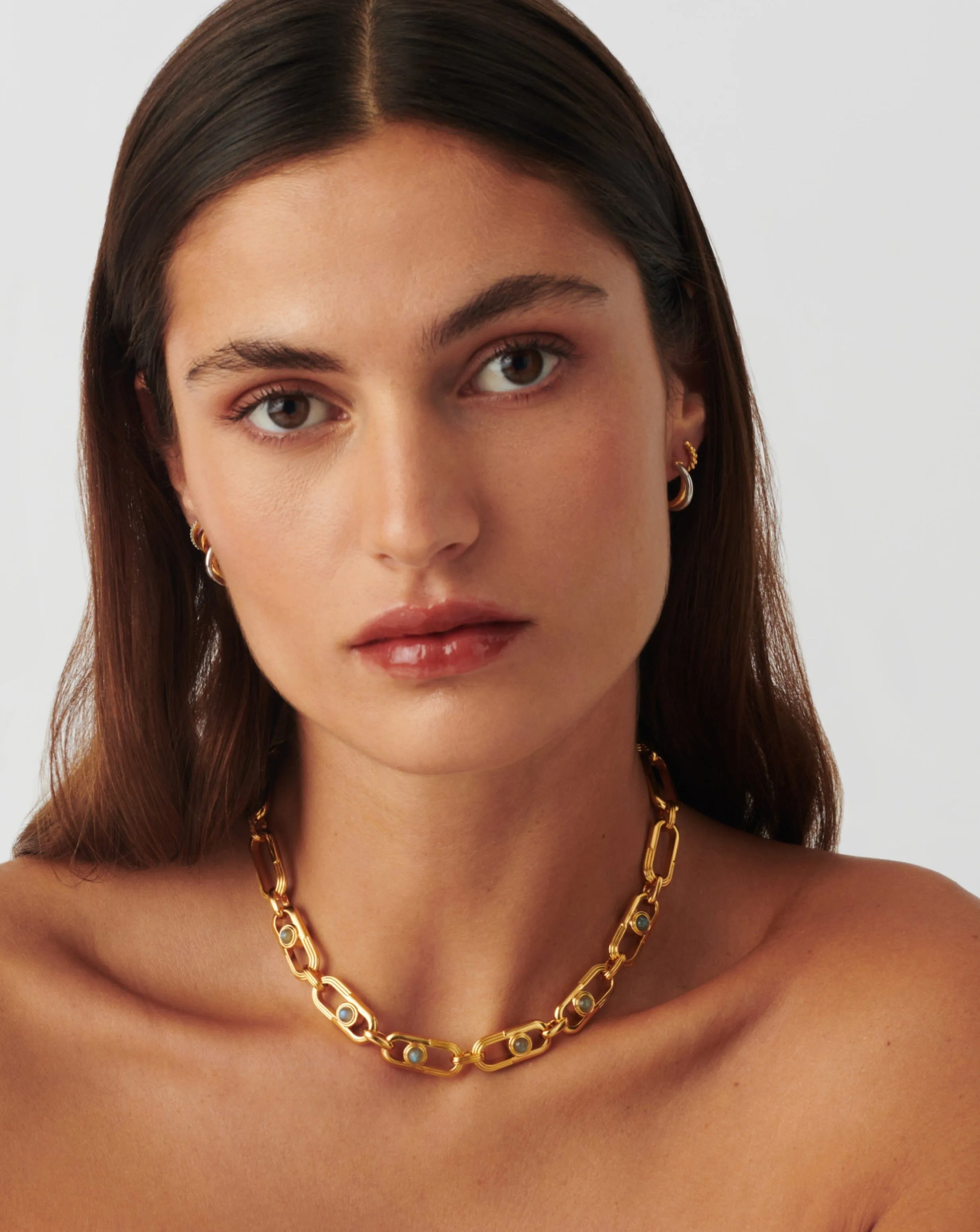 Zenyu Link Gemstone Chunky Chain Choker | 18ct Gold Plated/Labradorite