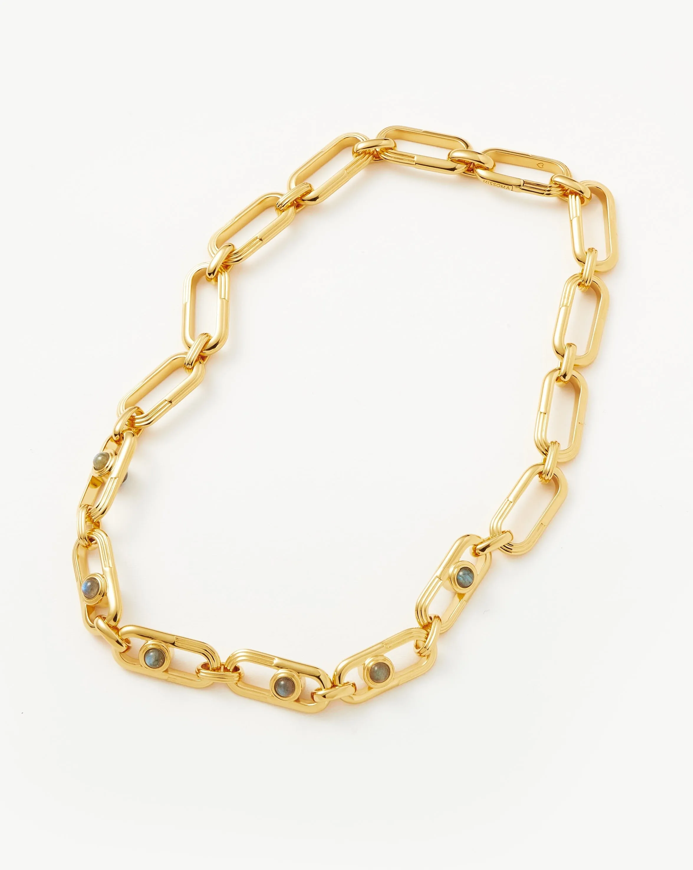 Zenyu Link Gemstone Chunky Chain Choker | 18ct Gold Plated/Labradorite